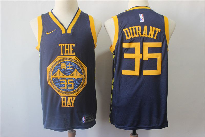 Men Golden State Warriors 35 Durant Blue City Edition Nike Game NBA Jerseys